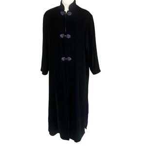 Simone Chin Chin Black Velvet Maxi Opera Coat Purple Silk Lined Size Medium